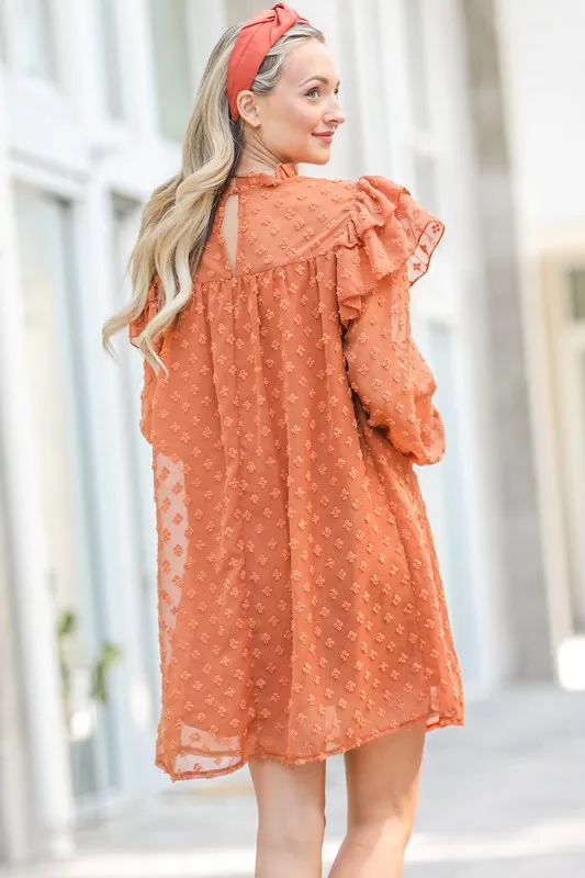 Lovely Ruffle Shoulder with Textured Woven Dress, image 8