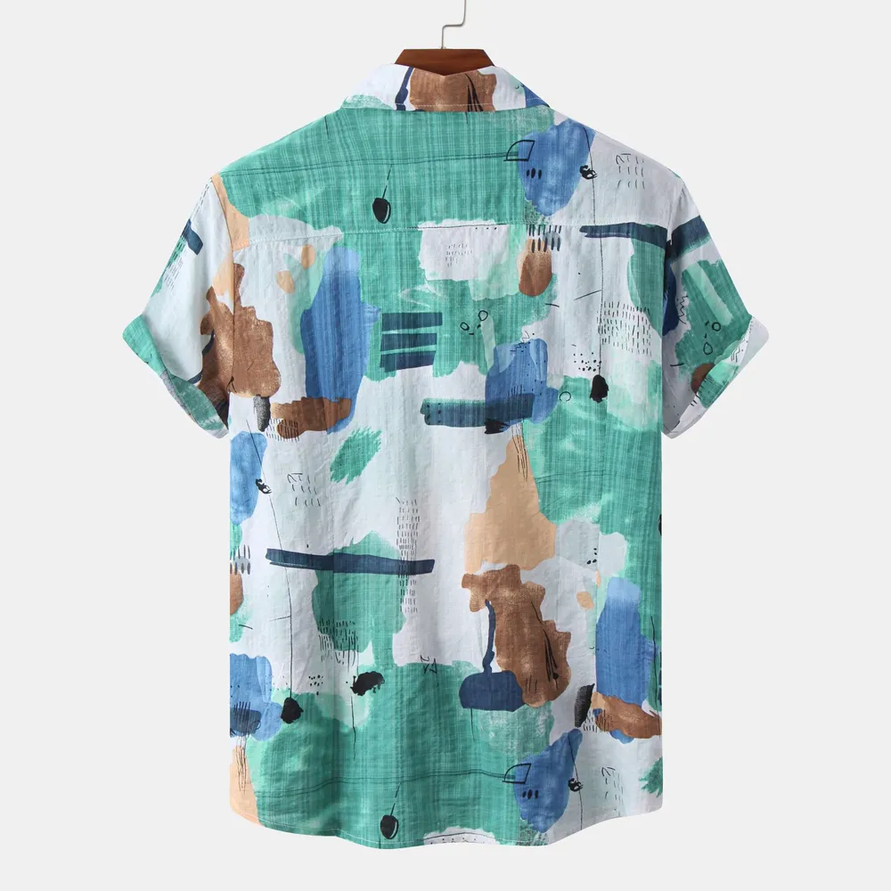 Men's Plus Size Abstract Print Short Sleeve Button-Up Shirt, image 2