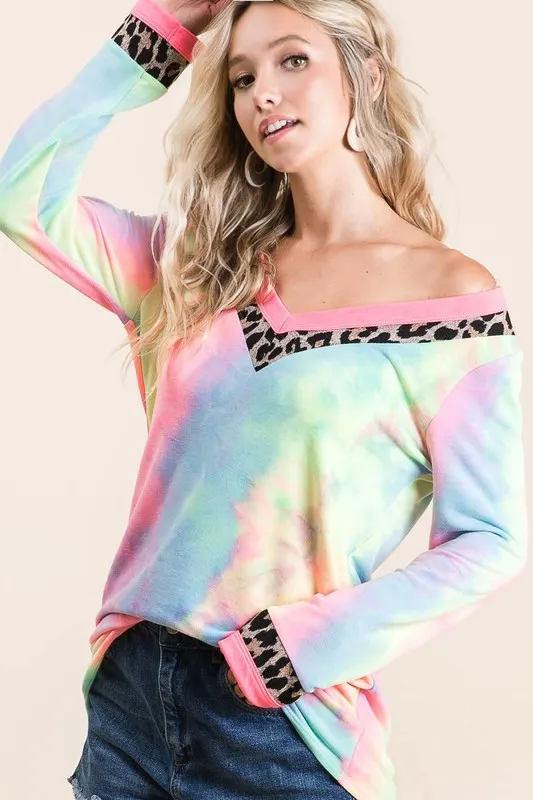 Tie Dye Terry V-Neck Top, image 5
