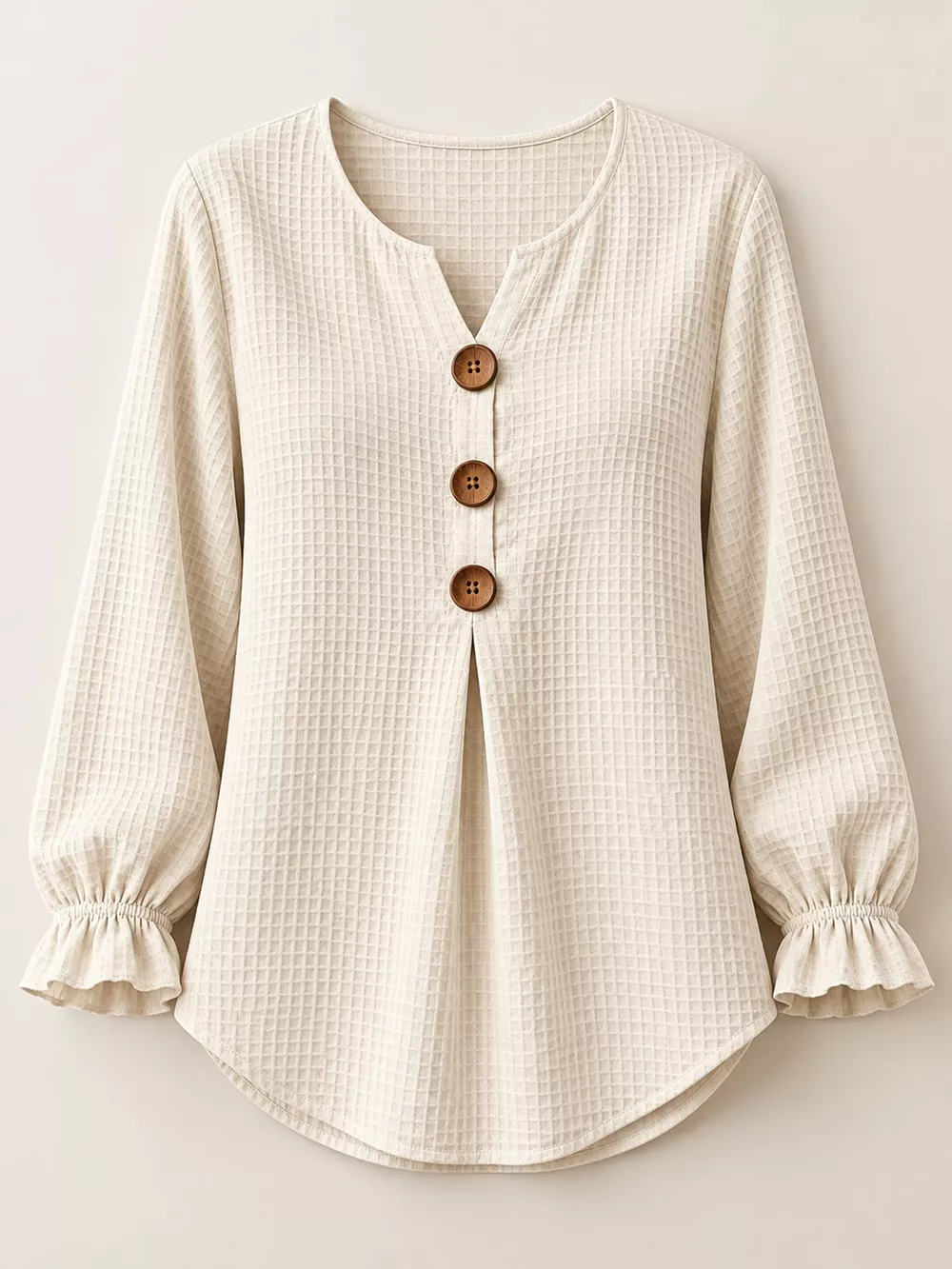 Full Size Waffle Knit Flounce Sleeve Blouse Plus Size, image 24