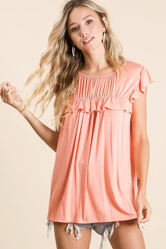 Jersey Knit Gathered Top with Ruffles, image 2