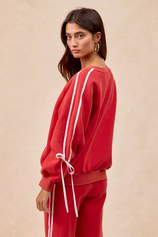 Side Lined Bow Details Fleece Sweatshirt, image 4