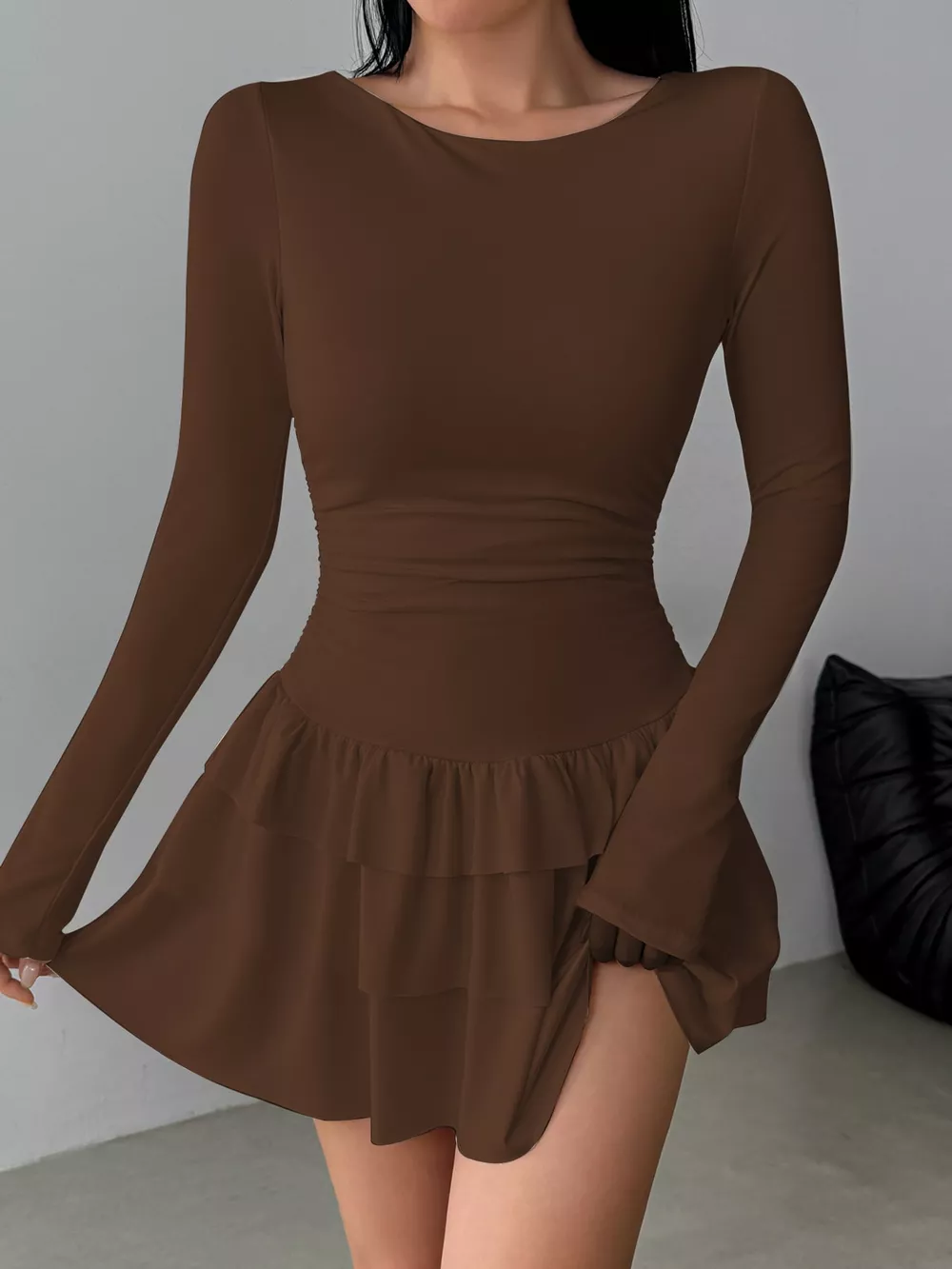Layered Ruffle Long Sleeve Mini Dress, image 6