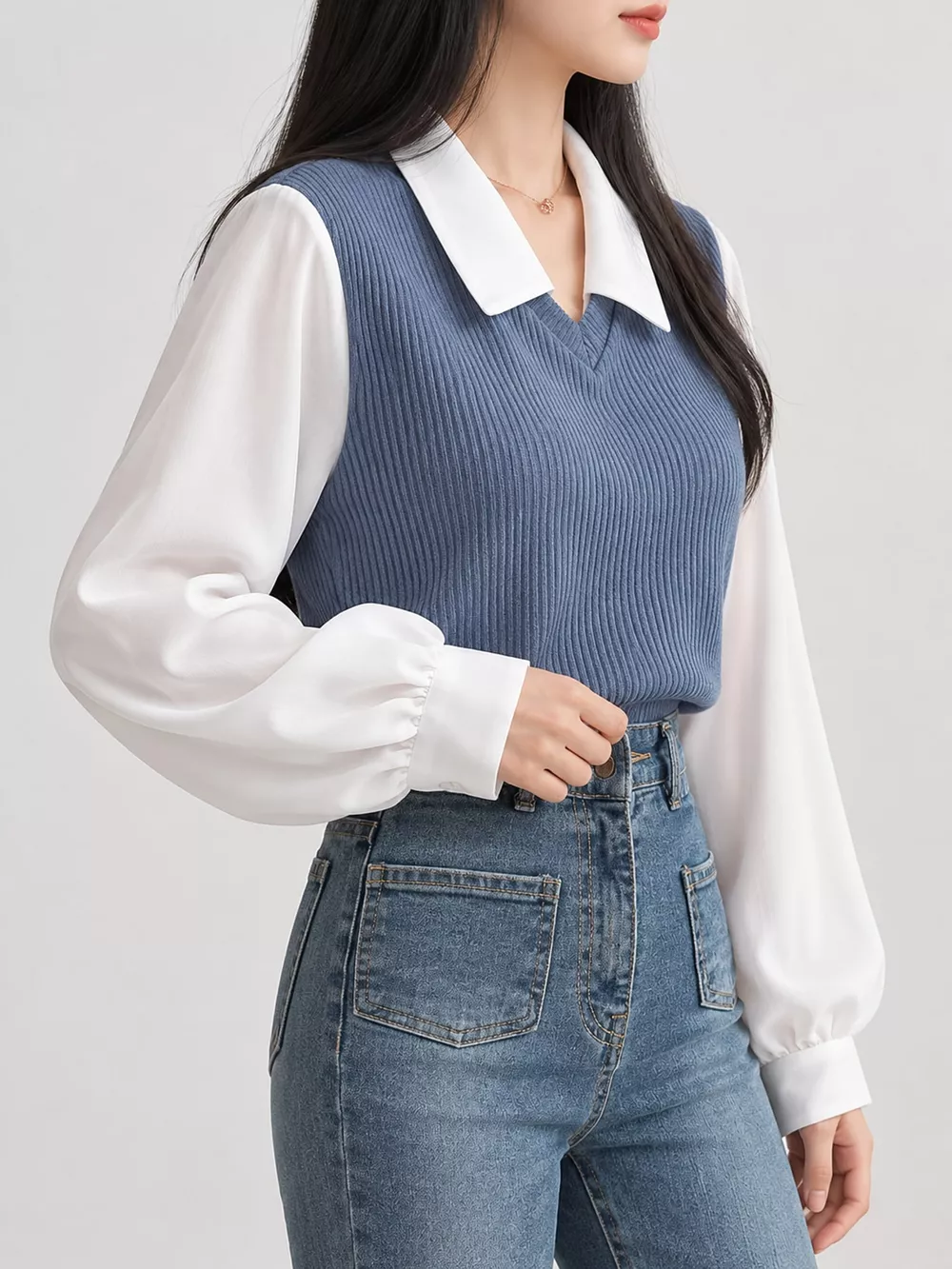 Layered Look Long Sleeve Blouse, image 5