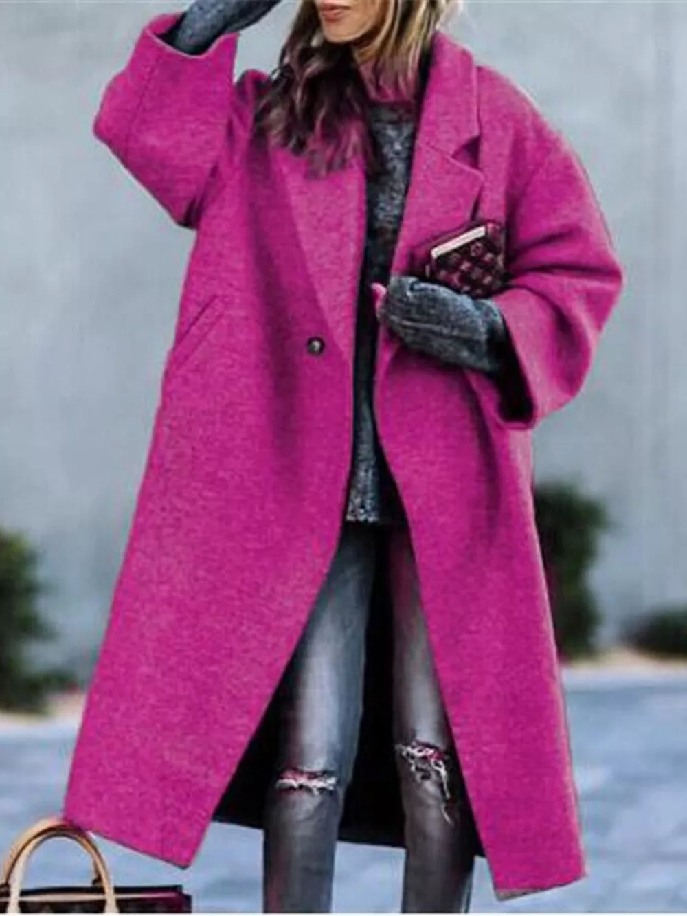 Full Size Lapel Collar One Button Coat Plus Size, image 16