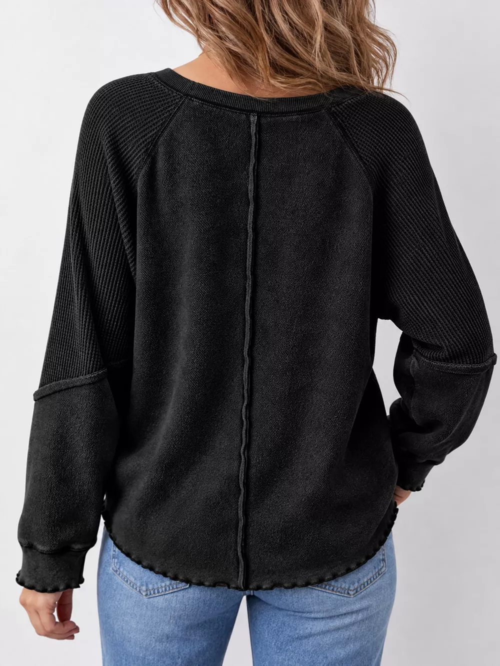 Waffle Knit Raglan Sleeve Sweatshirt, image 10