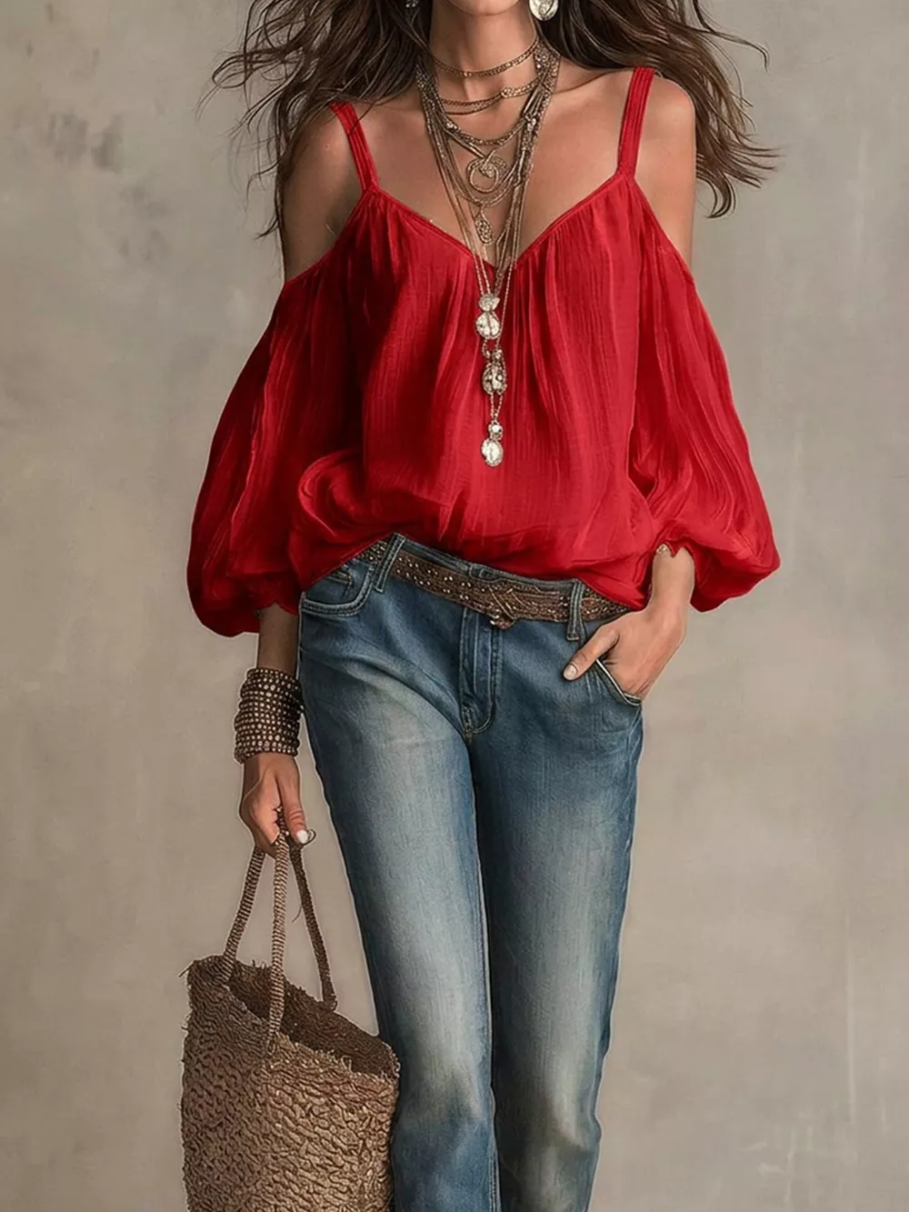 Cold Shoulder Balloon Sleeve Blouse, image 10