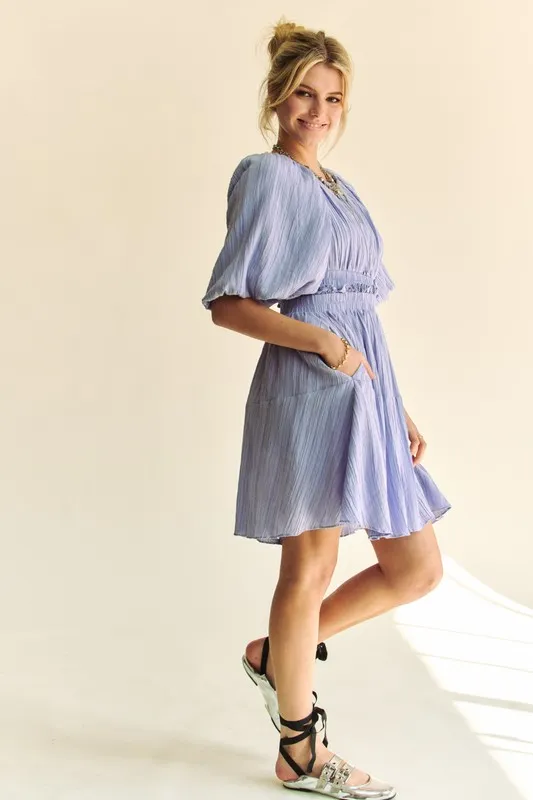 Back Button Puff Sleeve Mini Dress, image 7