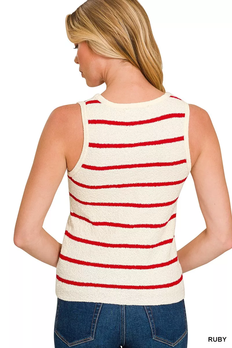 Round Neck Stripe Knit Tank Top, image 3