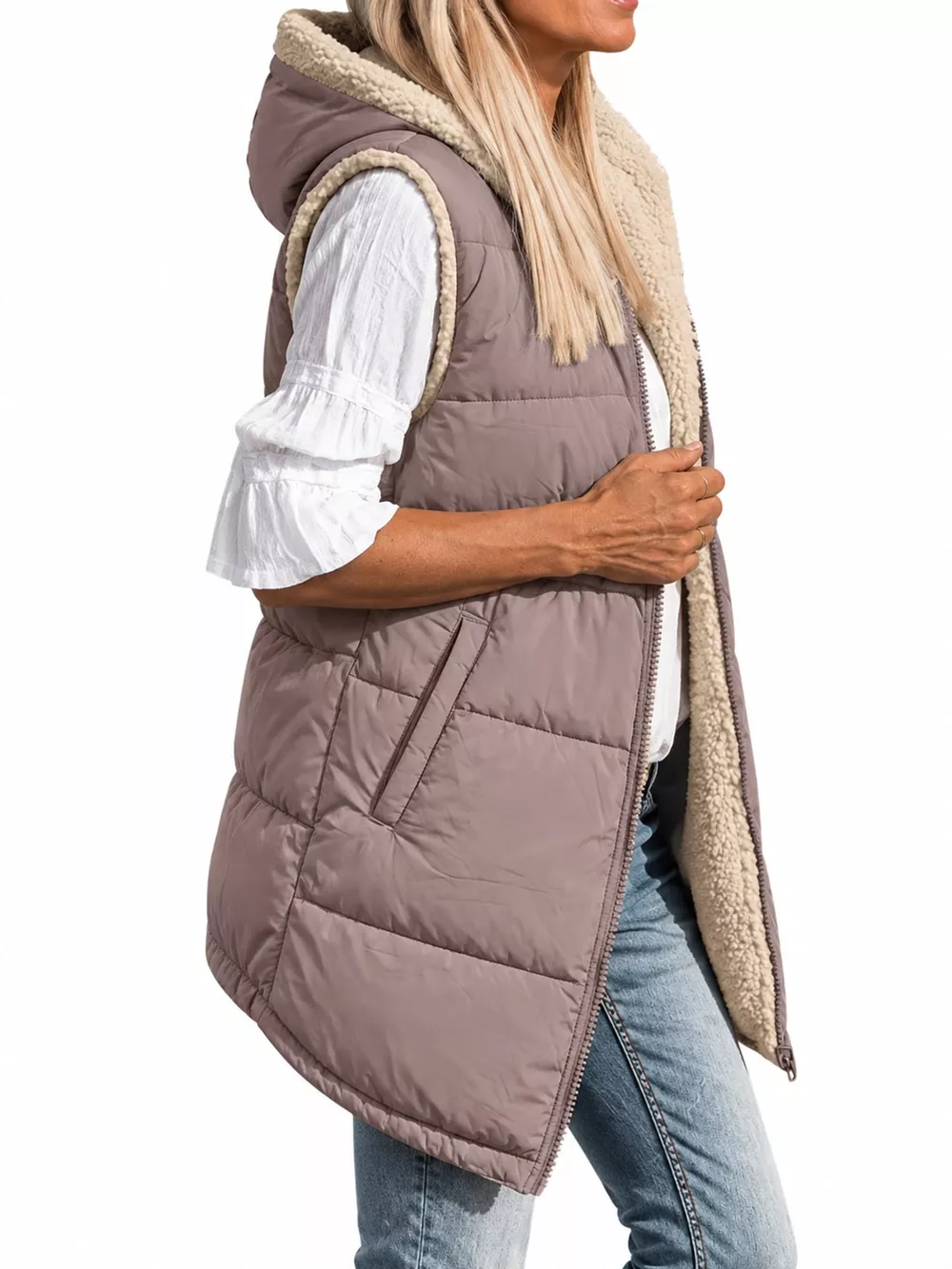Full Size Hooded Sherpa-Lined Puffer Vest Coat Plus Size, image 22
