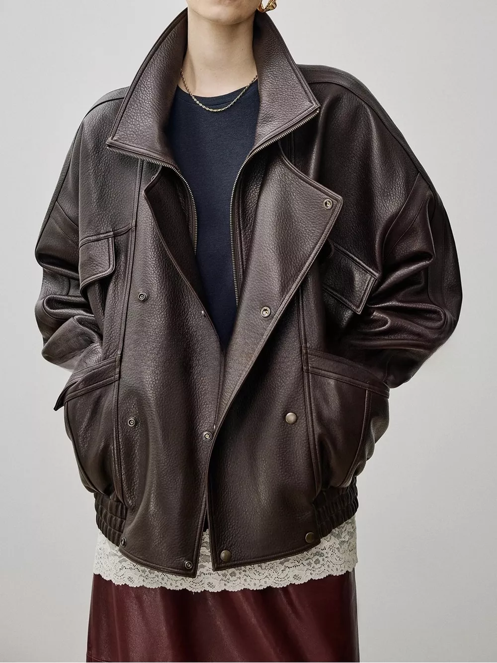 Snap Down Leather Jacket, image 2