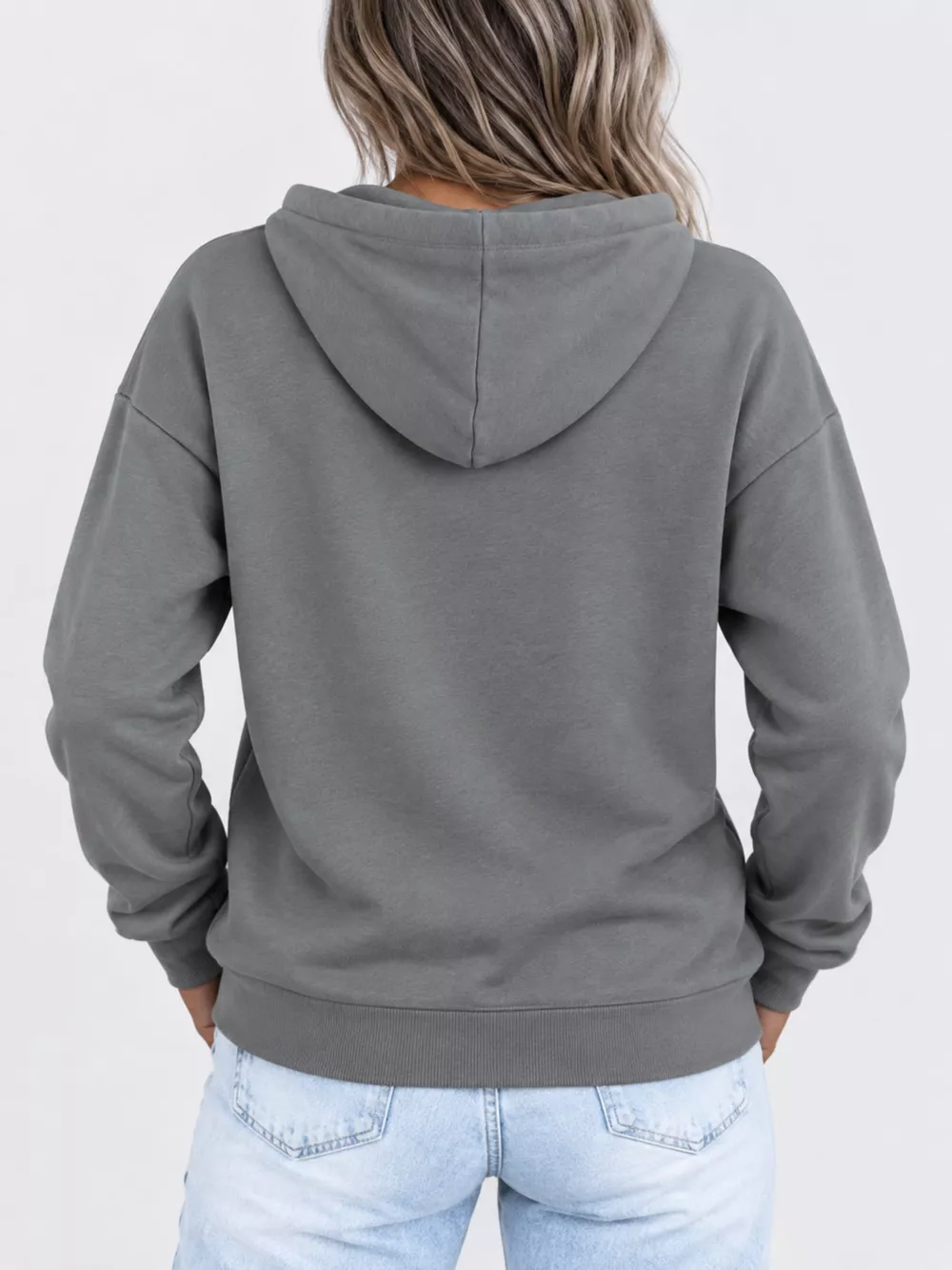 Full Size Kangaroo Pocket Dropped Shoulder Hoodie Plus Size, image 7
