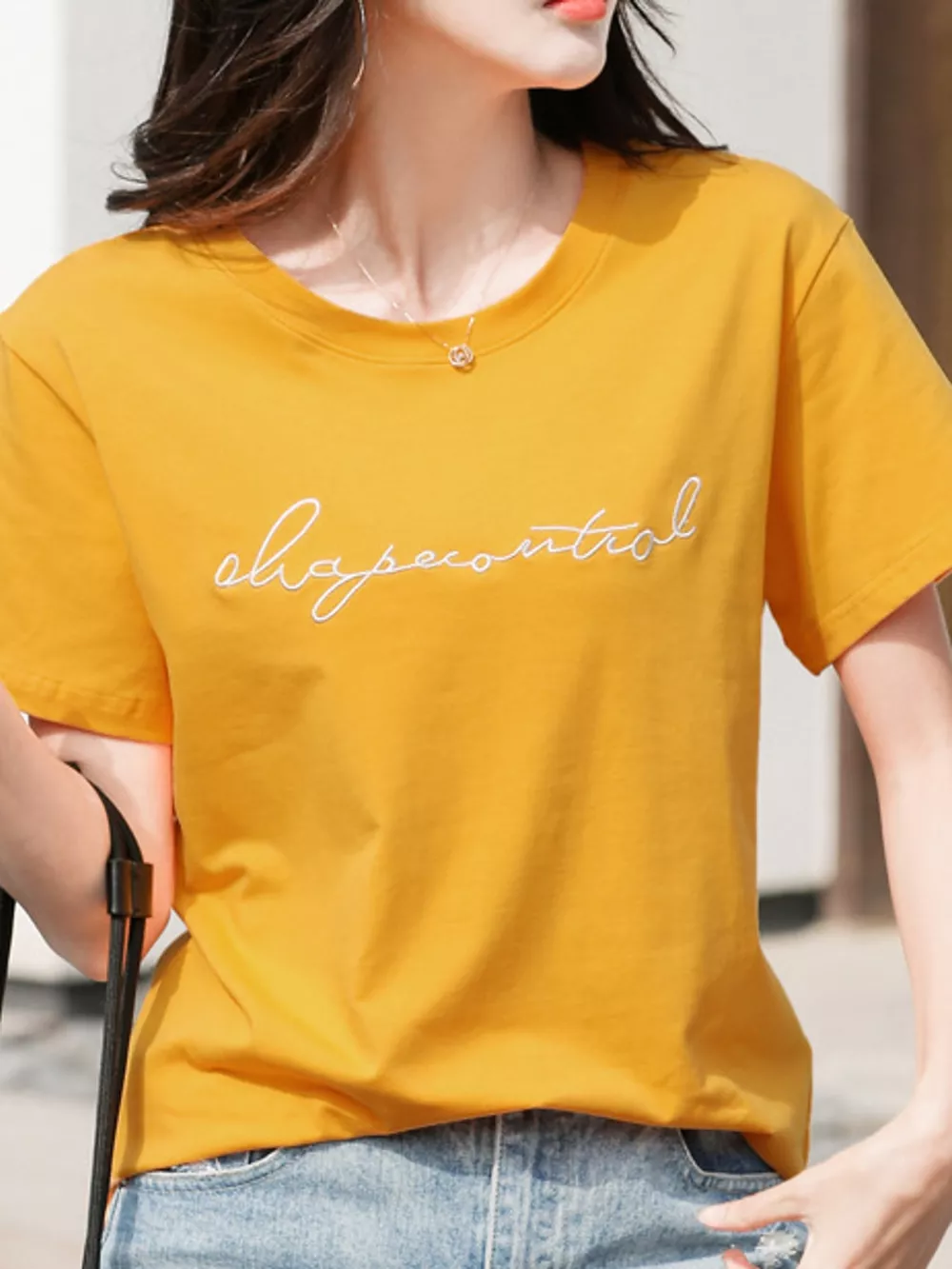 Full Size Letter Embroidered Round Neck T-Shirt Plus Size, image 4