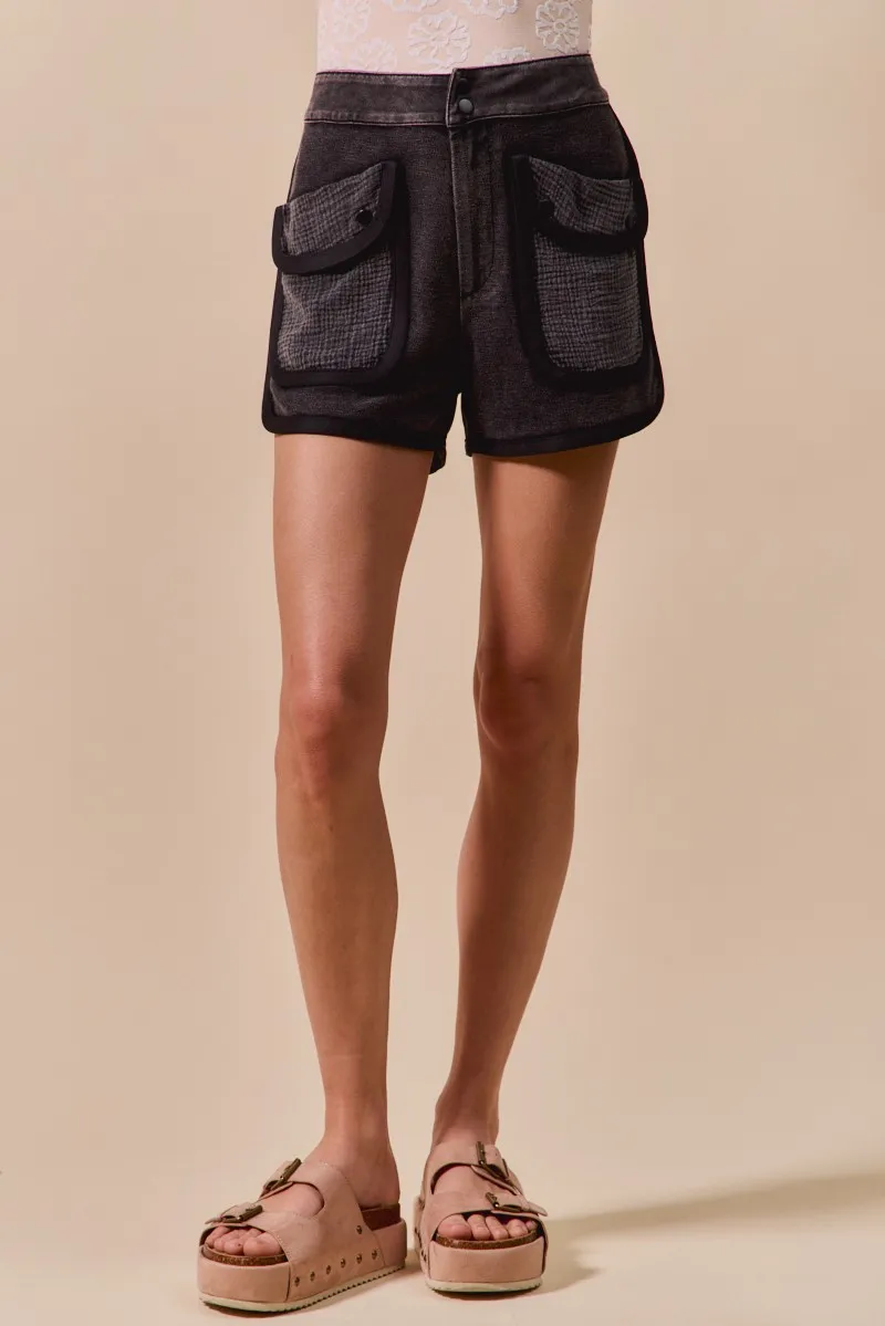 Mineral Washed Terry High Rise Cargo Shorts, image 2