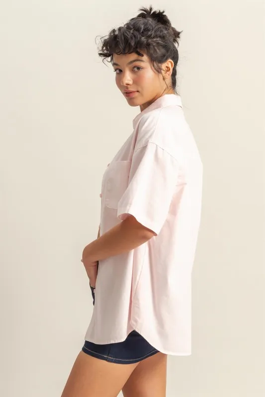 Short Sleeve Button Down Oversized Shirt, image 2