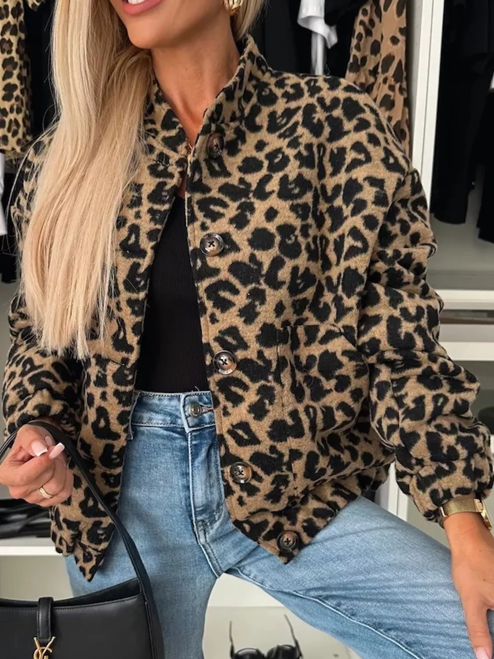 c Leopard Print Button-Down Jacket