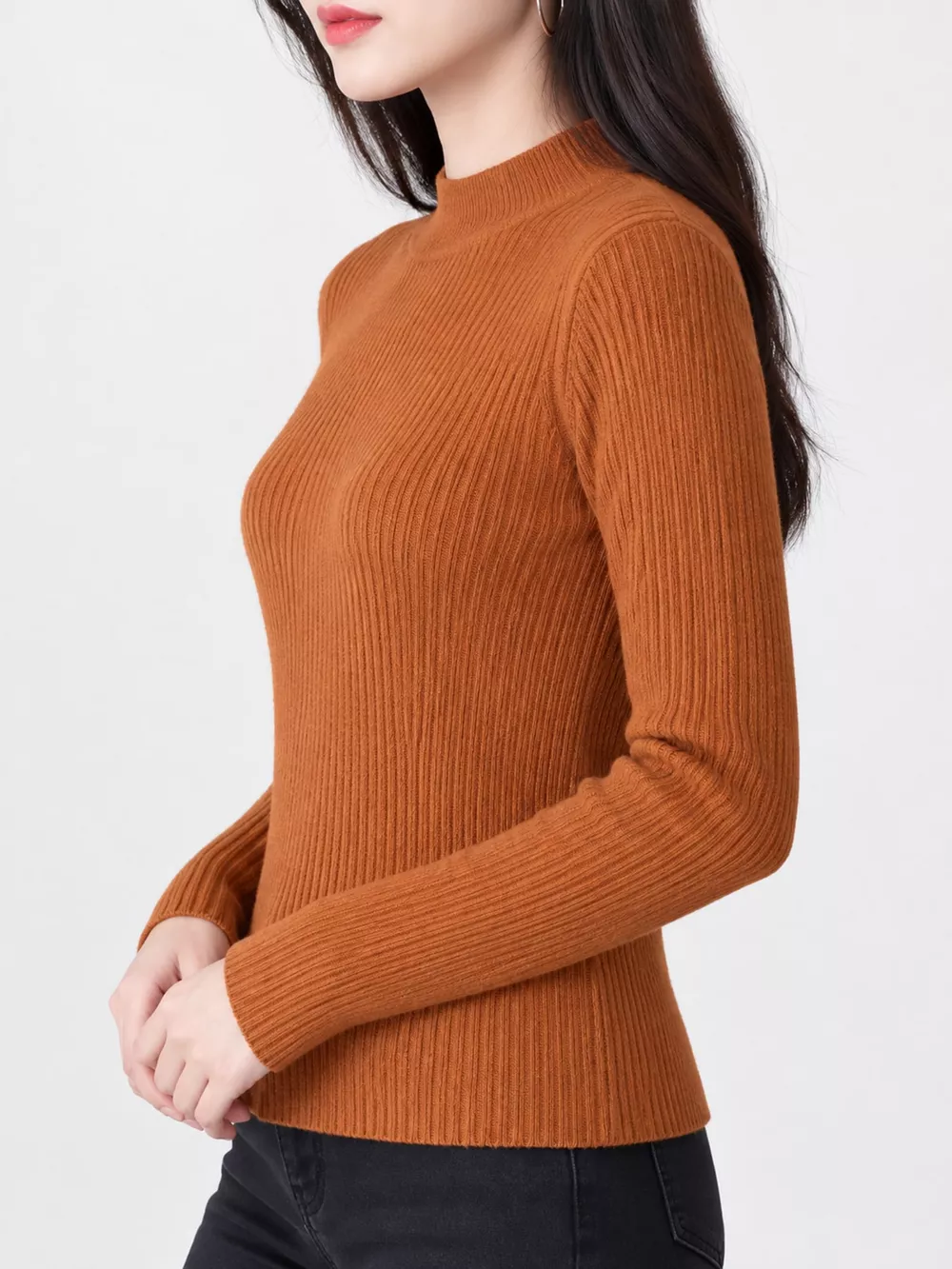 Elegant Slim-Fit Ribbed Mock Neck Knit Top, image 26