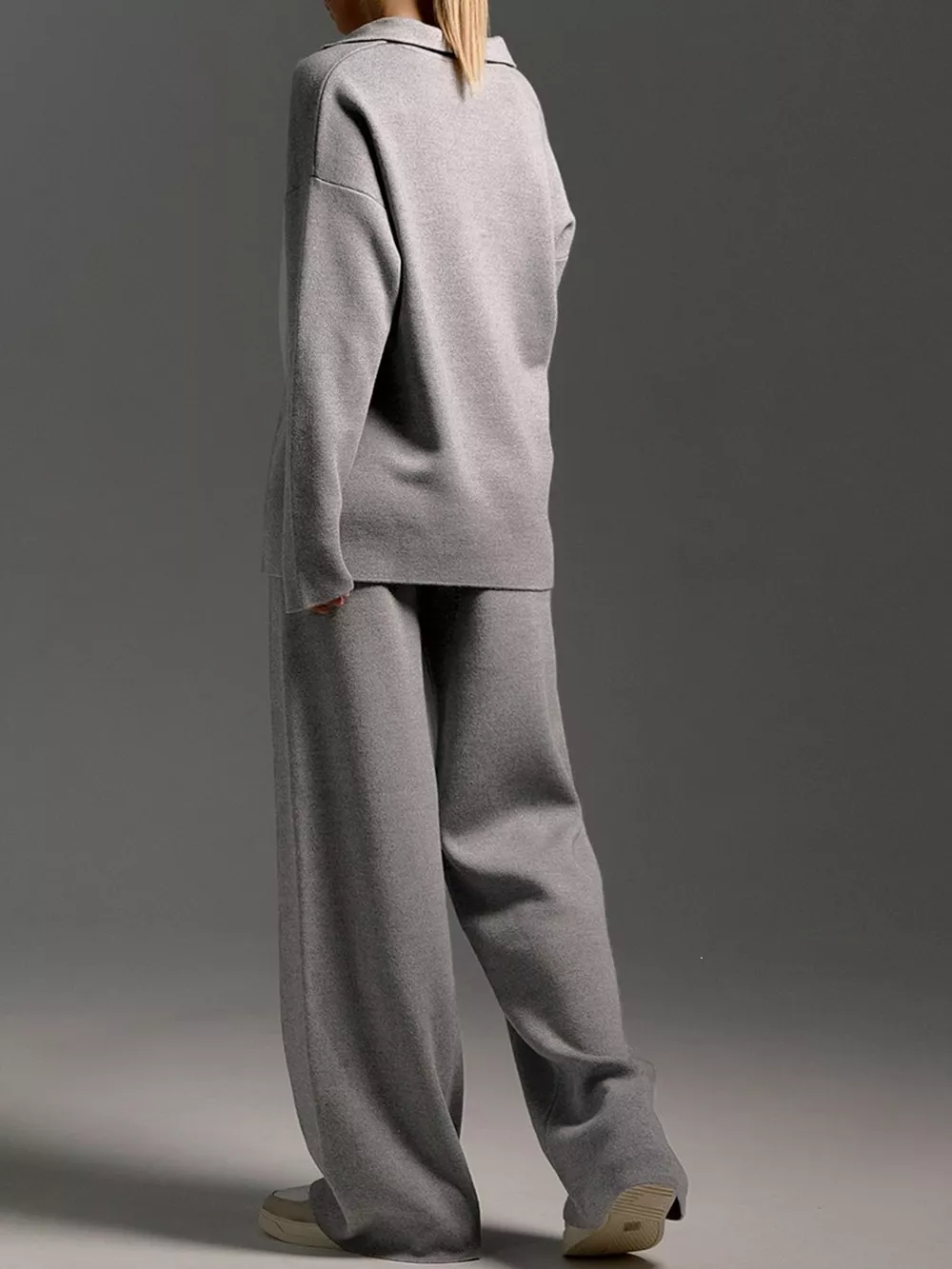 Polo Collar Top and Wide-Leg Pants Set, image 27