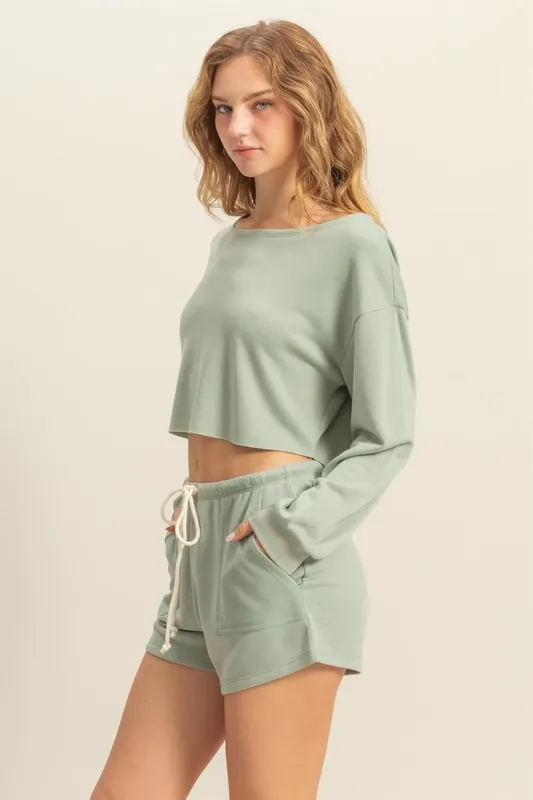 Boat Neck Long Sleeve Cropped Top, image 2