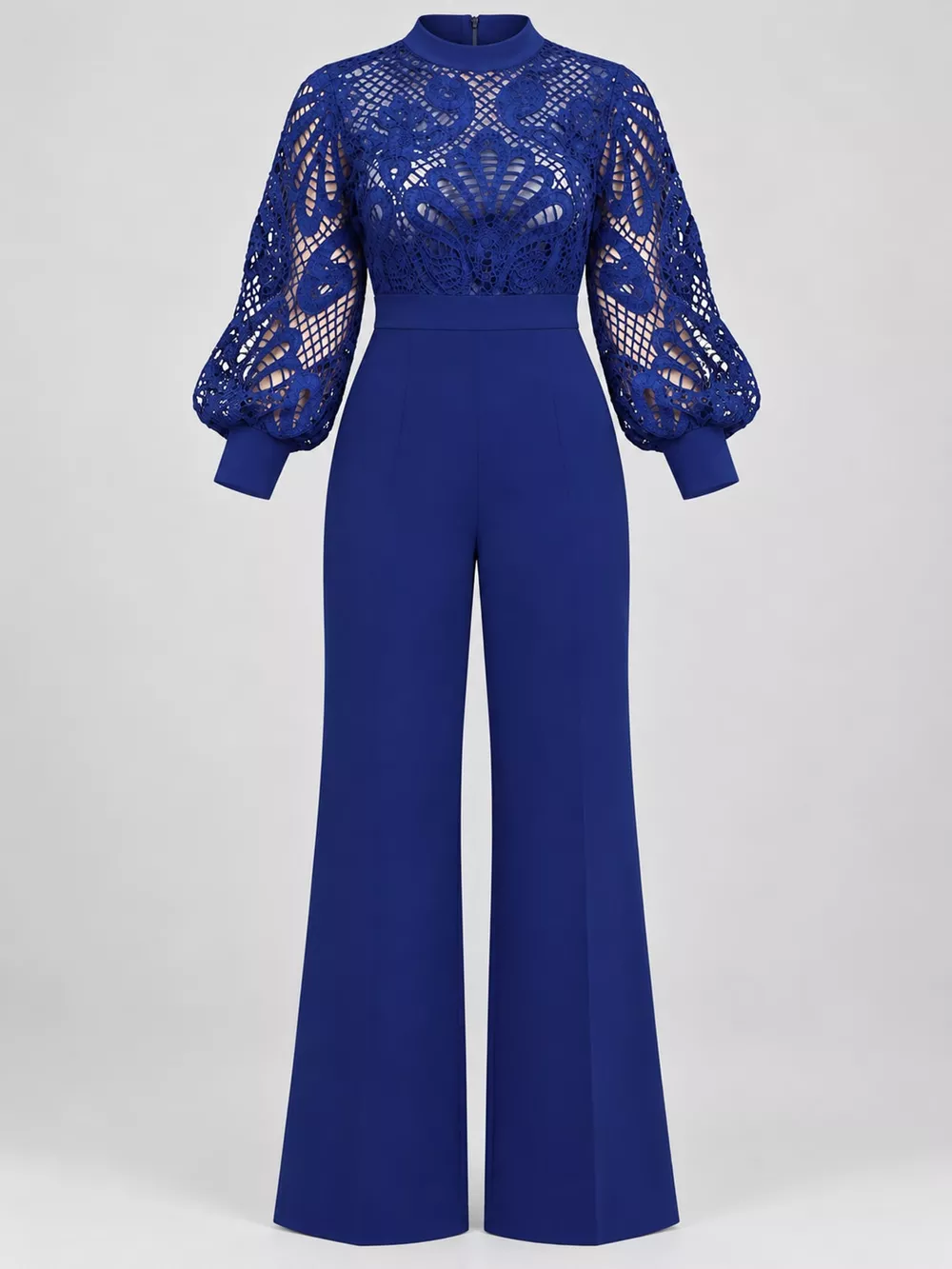 Full Size Lace Lantern Sleeve Flare Jumpsuit Plus Size, image 5