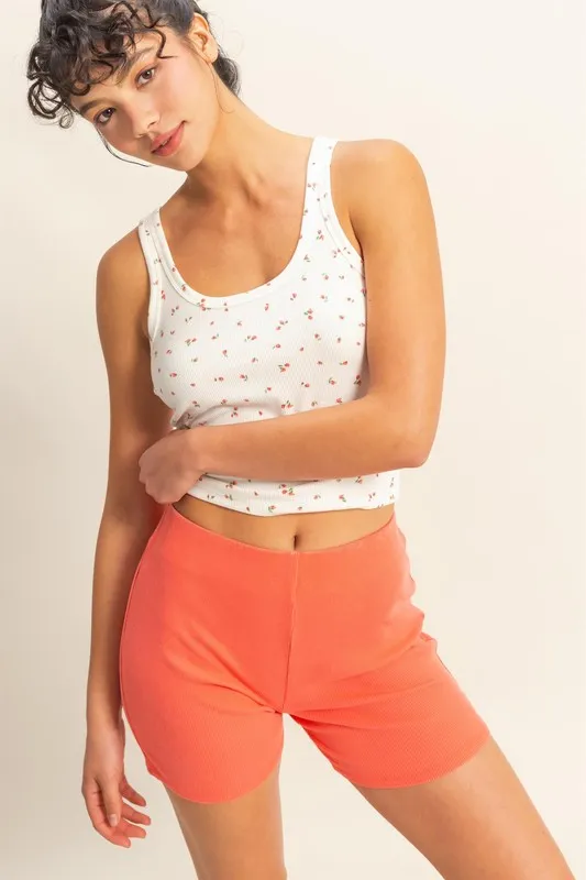 High Waist Ribbed Fitted Biker Shorts, image 3