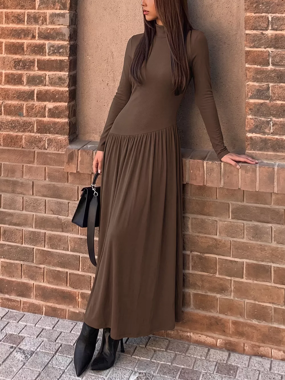 Mock Neck Long Sleeve Midi Dress, image 3