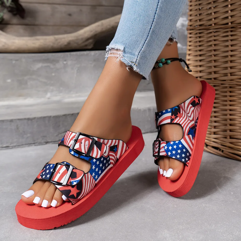 American Flag Patriotic Double Strap Sandals, image 6