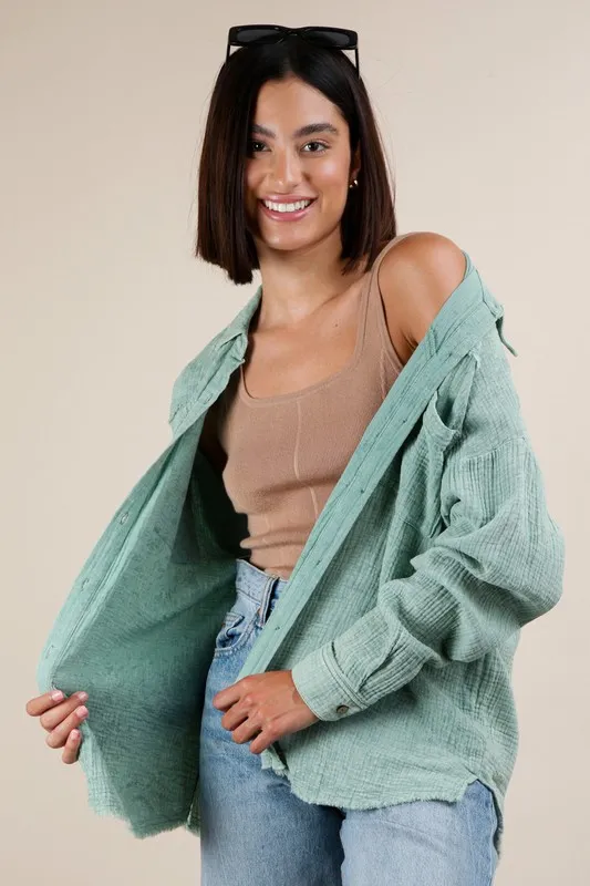 Mineral Washed Gauze Button Down Shirt, image 5