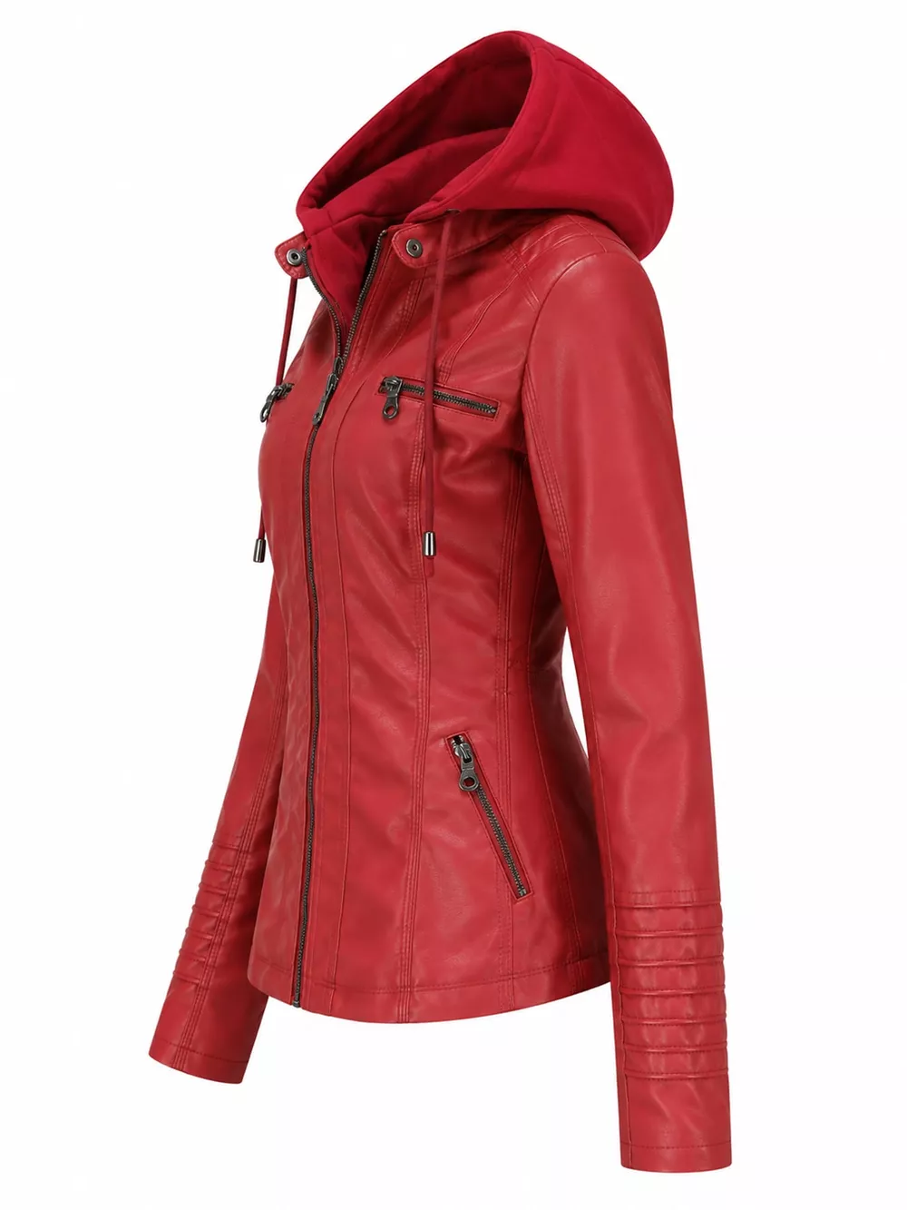 Full Size Detachable Hooded Faux Leather Moto Jacket Plus Size, image 21