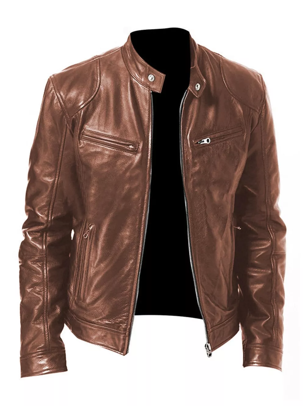 Men's Full Size Faux Leather Zip Up Jacket Plus Size, image 90