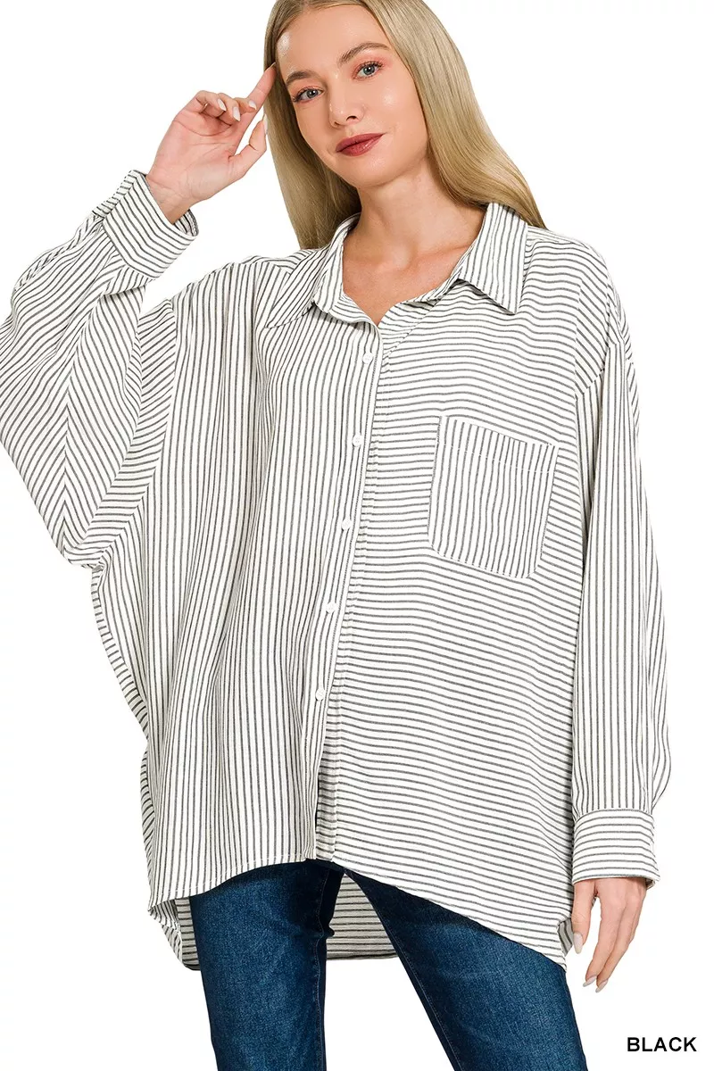 Woven Stripe Button Down Shirt