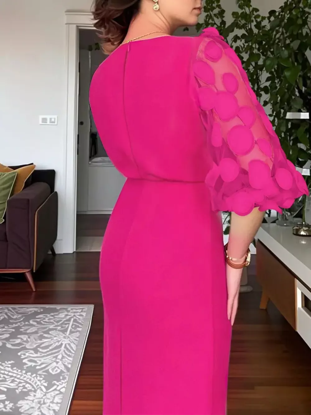 Slit Sheer Sleeve Midi Dress, image 4