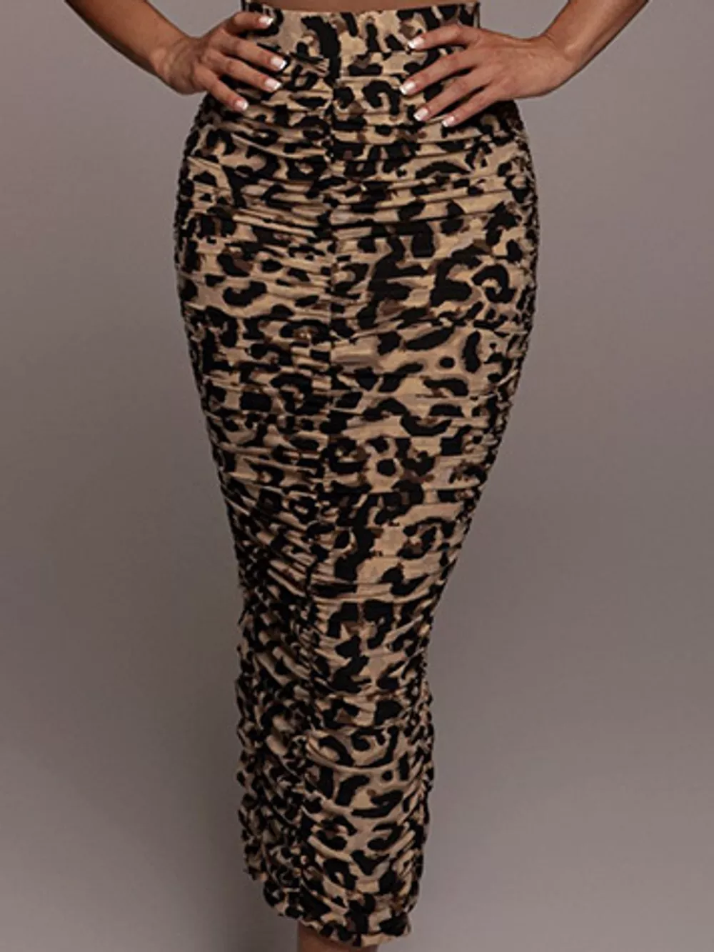 Ruched Leopard Print Slit Skirt, image 2