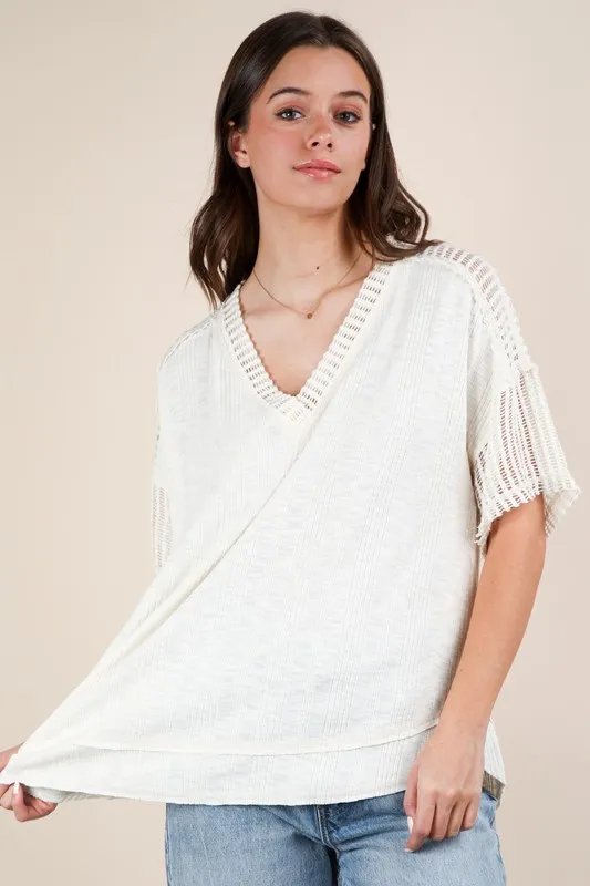 Full Size Oversized Contrast Knit Comfy Casual Top Plus Size