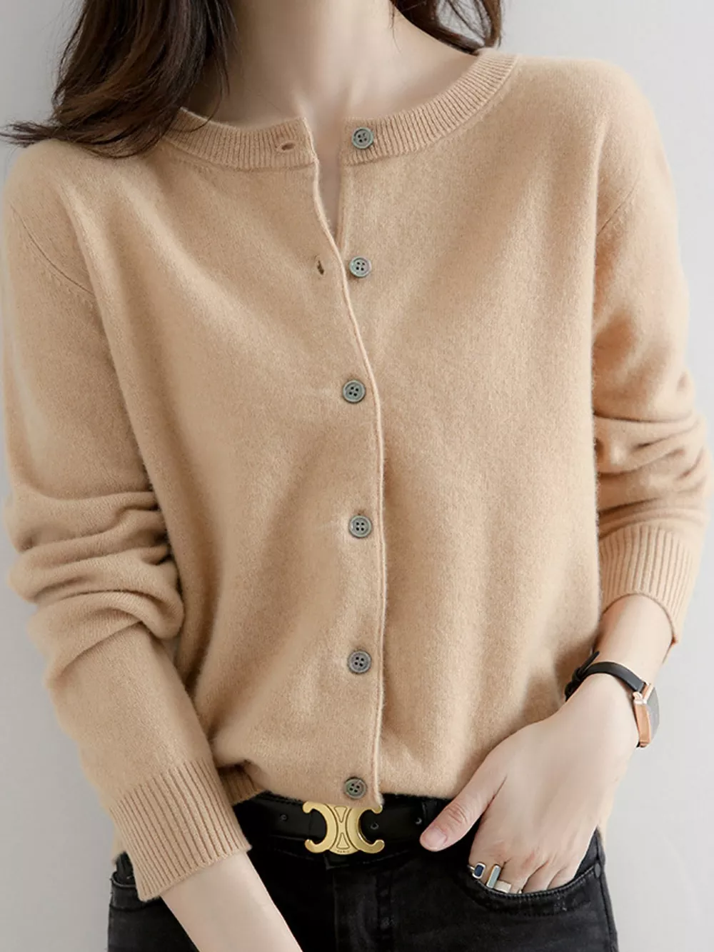Crew-Neck Button-Down Cardigan, image 21