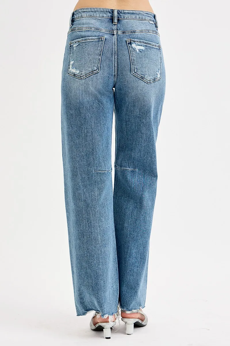 Full Size Mid Rise Fit Wide Baggy Leg Tie Washed Jeans Plus Size, image 4