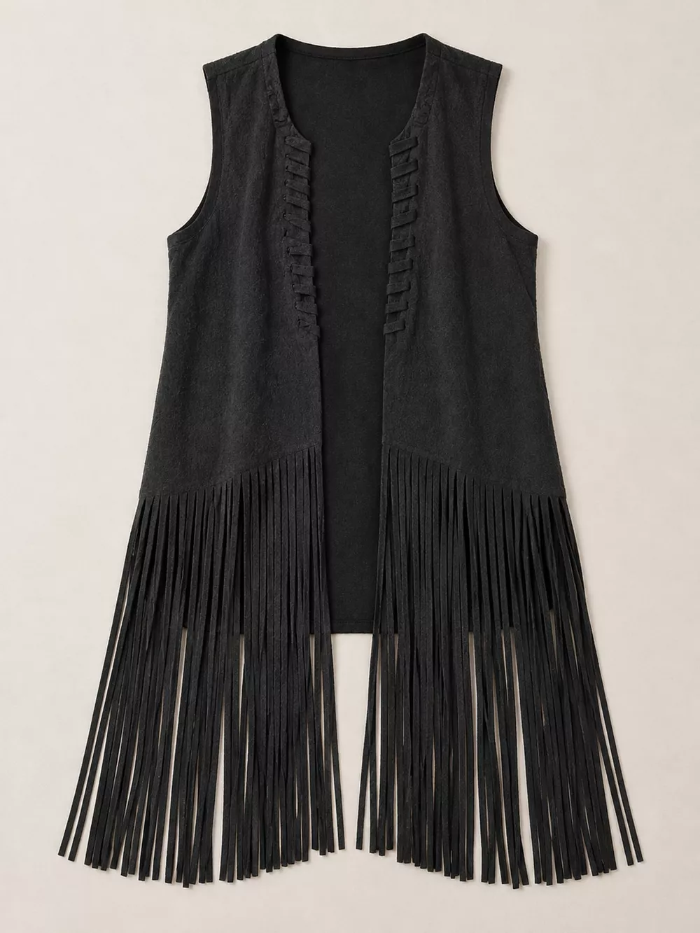 Full Size Fringed Sleeveless Vest Coat Plus Size, image 4