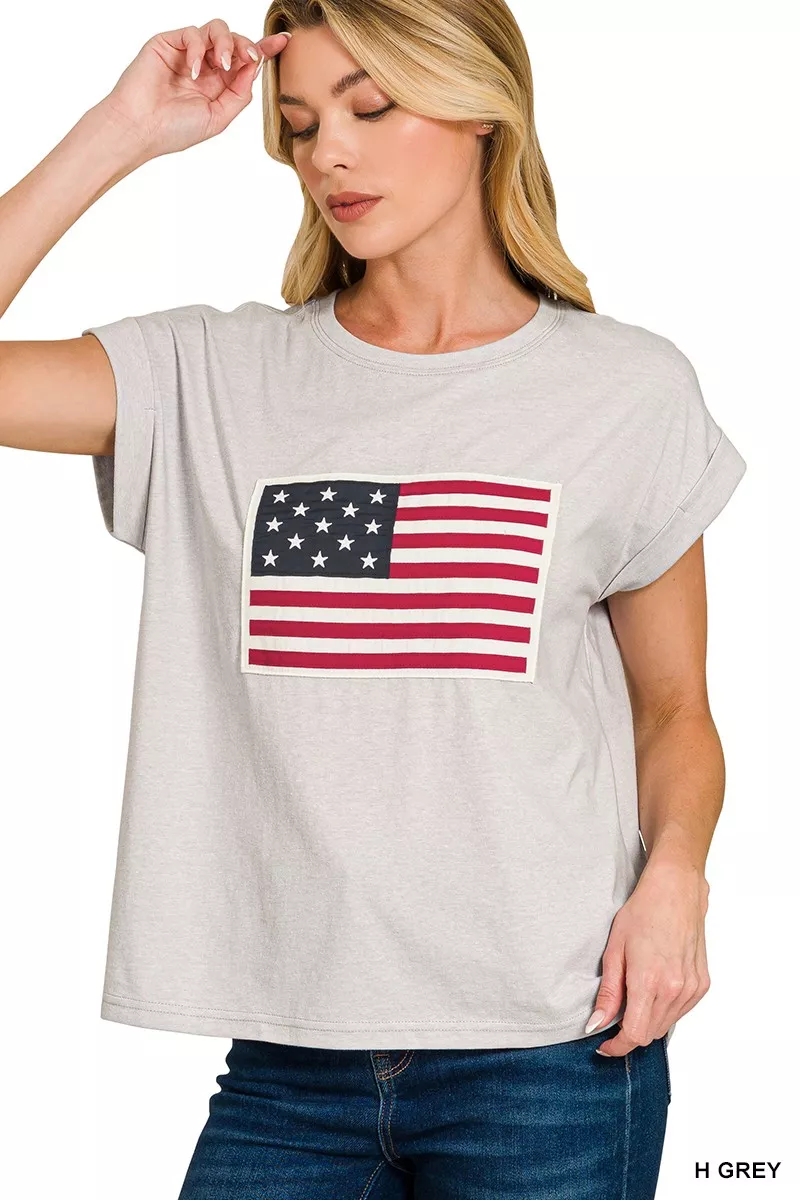 US Flag Round Neck Short Sleeve T-Shirt
