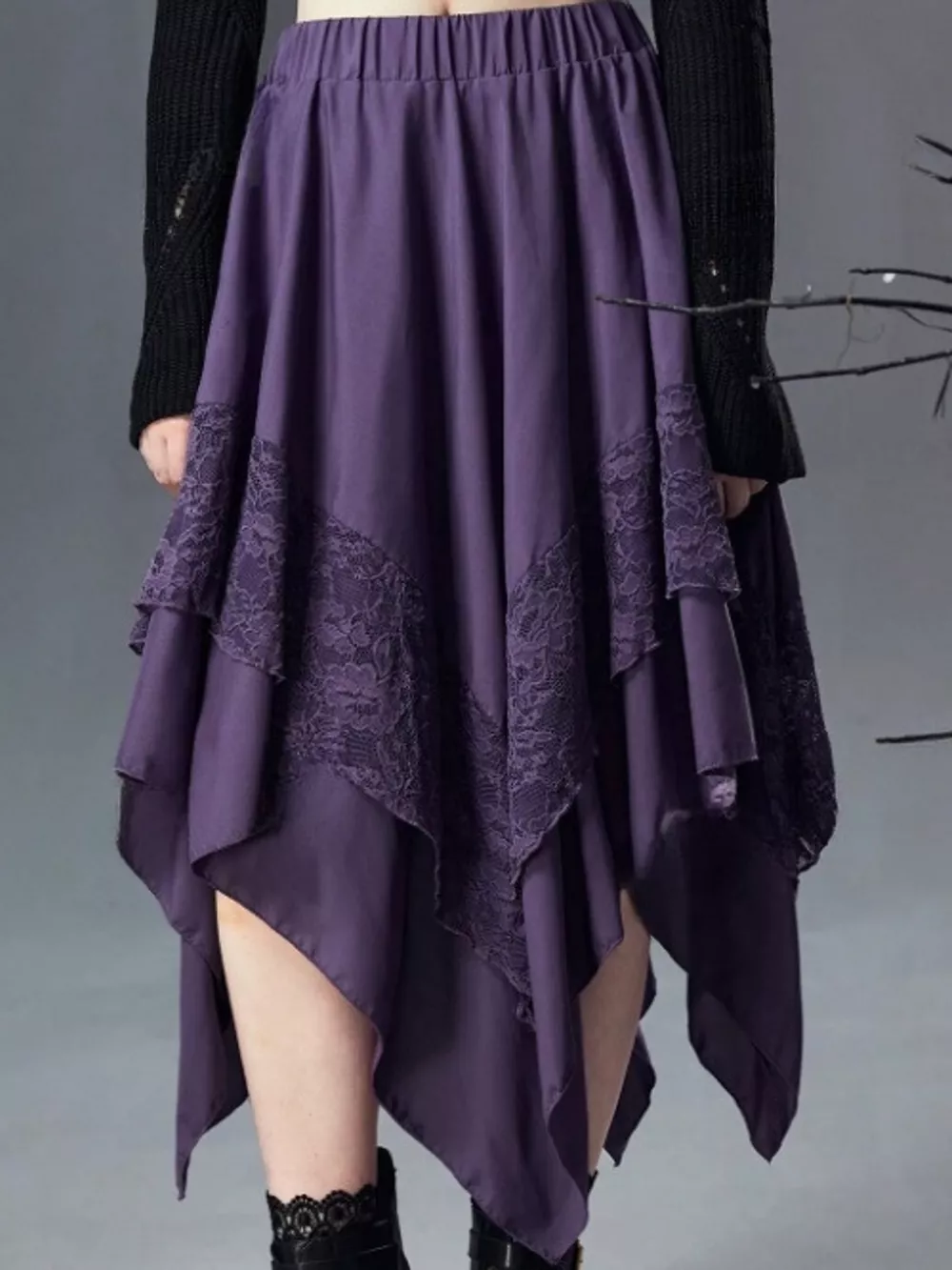 Full Size Asymmetrical Hem Lace Detail Skirt Plus Size, image 7