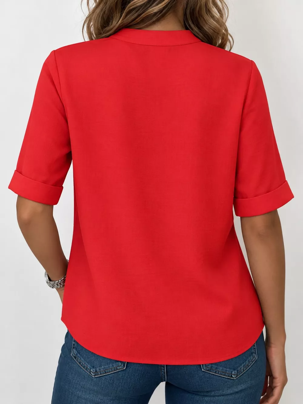 Full Size Notched Short Sleeve Blouse Plus Size, image 34