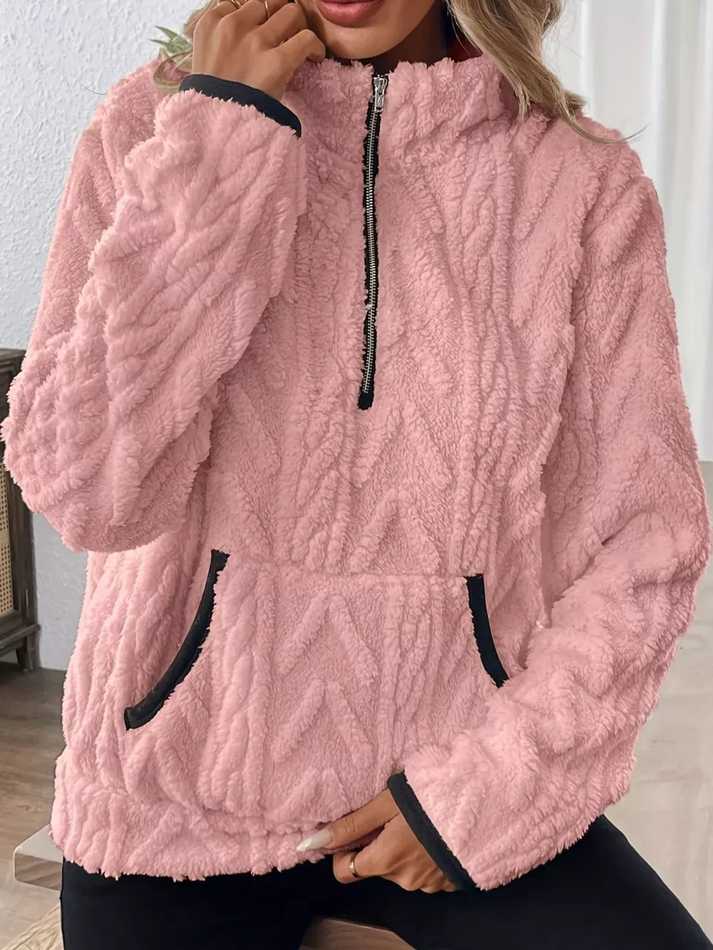 Full Size Quarter-Zip Sherpa Sweatshirt Plus Size, image 11