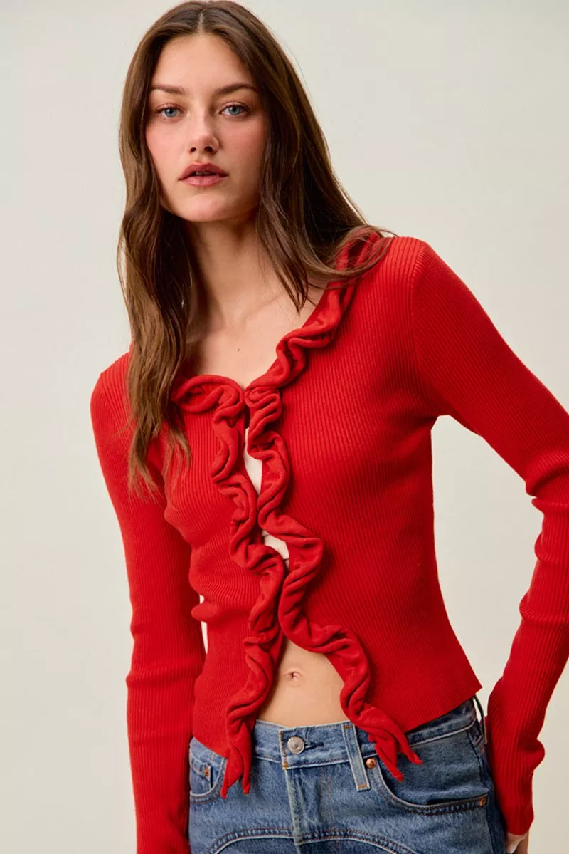 Cascade Ruffle Ribbed Sweater Cardgian, image 17