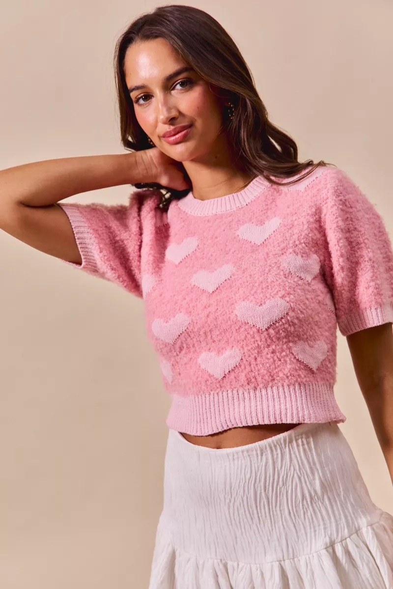 All Over Heart Valentine Cropped Sweater, image 4