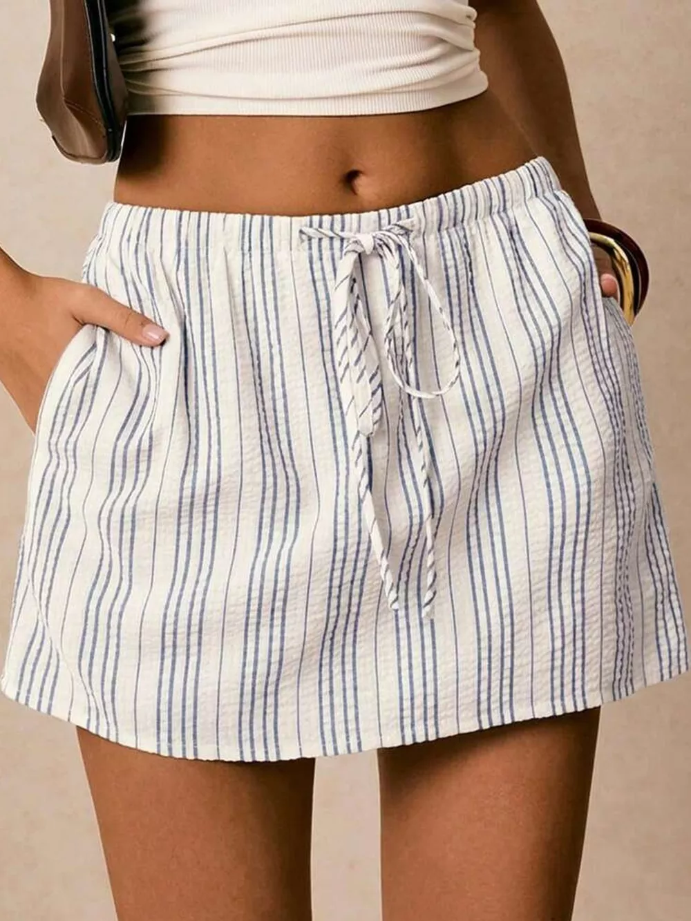 Striped Drawstring Mini Skort, image 13