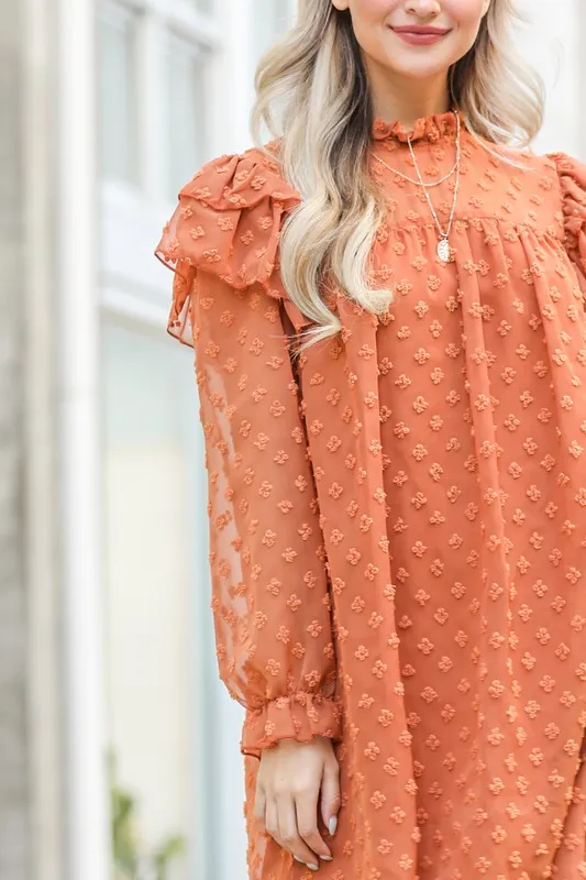 Lovely Ruffle Shoulder with Textured Woven Dress, image 9