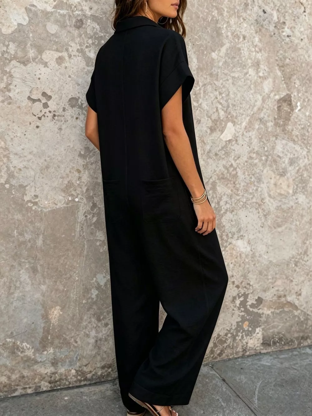Button Front Short Sleeve Jumpsuit, image 7