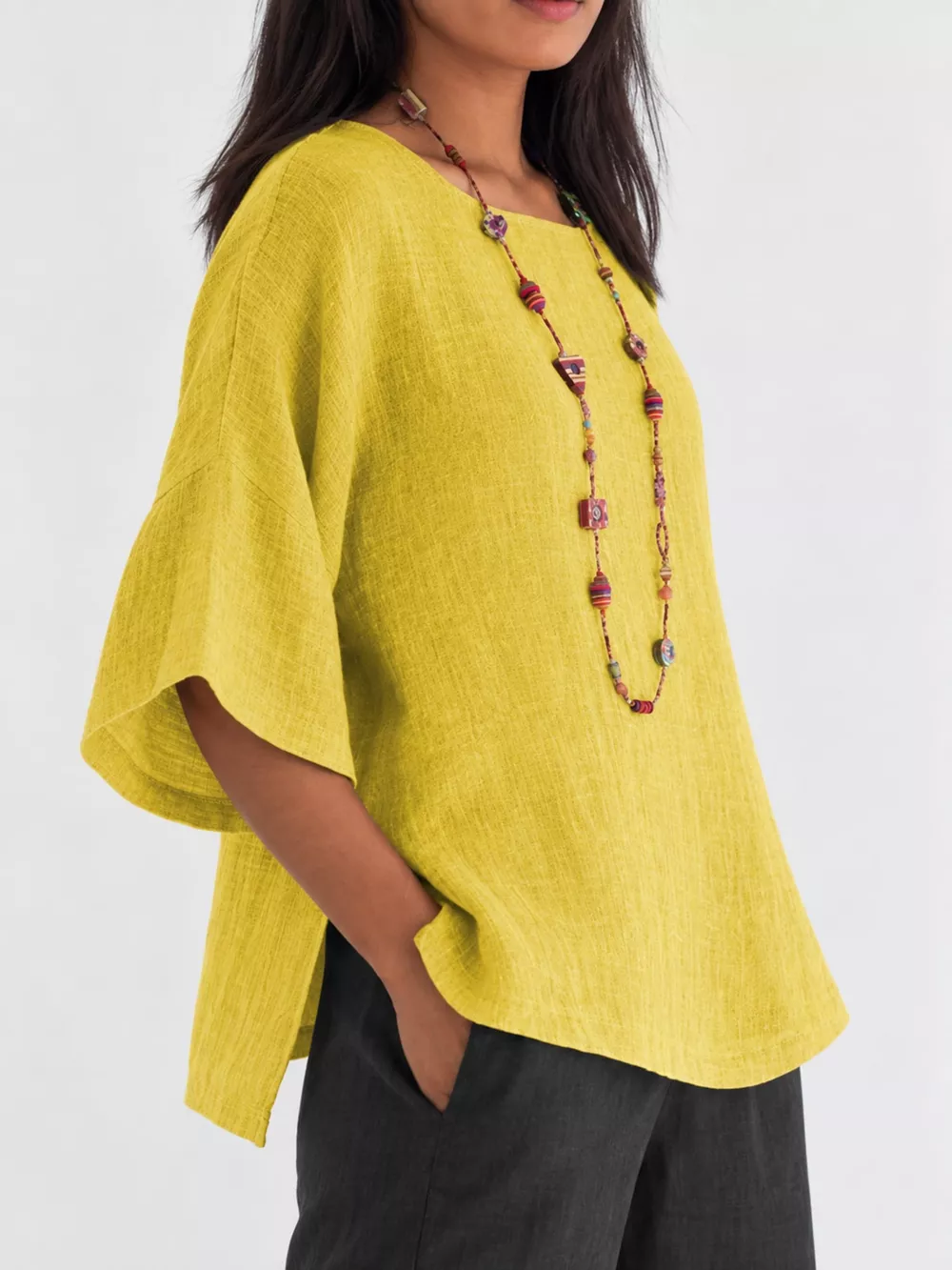 Full Size Loose Fit Linen Blend Blouse Plus Size, image 6