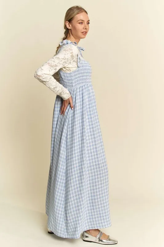 Plaid Smocking Sleeveless Maxi Dress, image 2