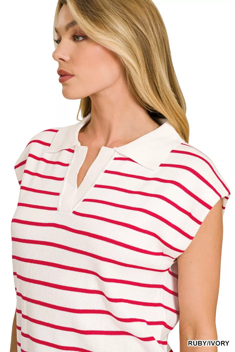 Viscose Striped Collared Sweater Vest, image 4