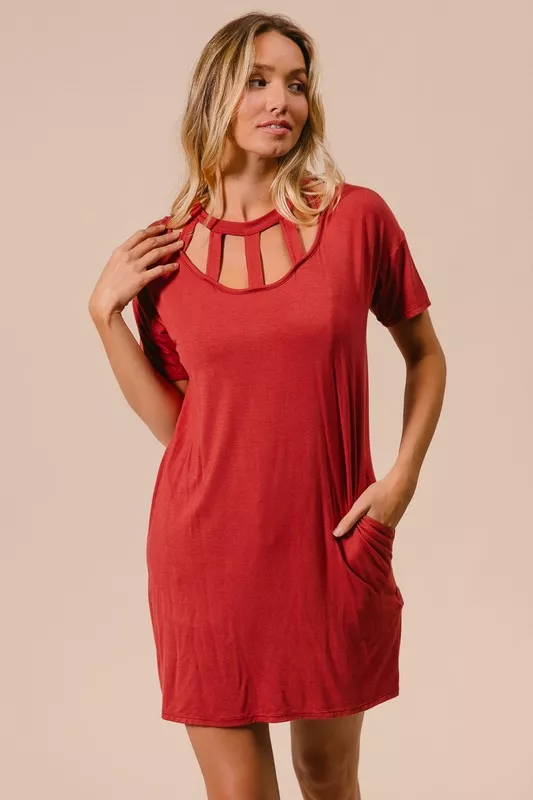 Front Cutout Mini Tee Dress with Pockets, image 5